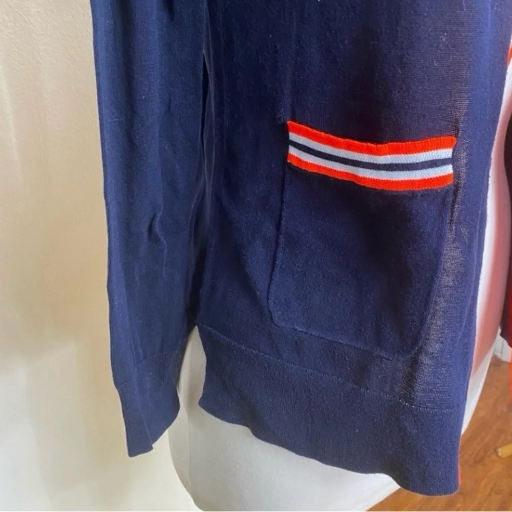 J. Crew Women Navy Neon Orange Stripe Detail Button Knit Cardigan Size XS Preppy - Picture 7 of 16